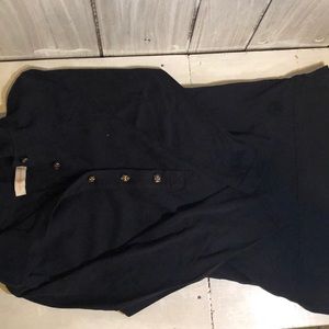 Tory Burch navy 3/4 sleeve polo with gold buttons
